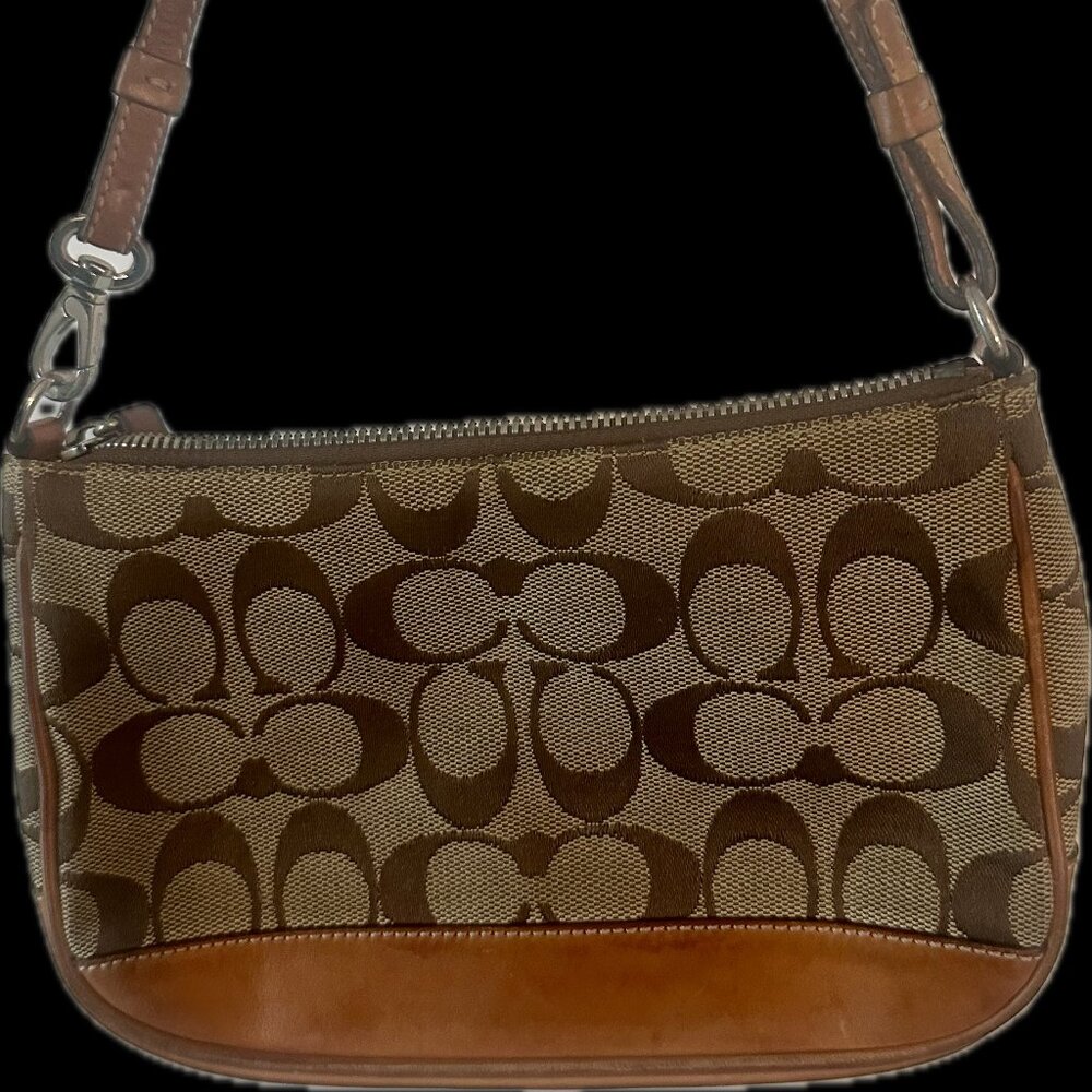 Coach Bags | Coach Signature Demi Mini Pouch Hand Bag Canvas Leather Tan 6094